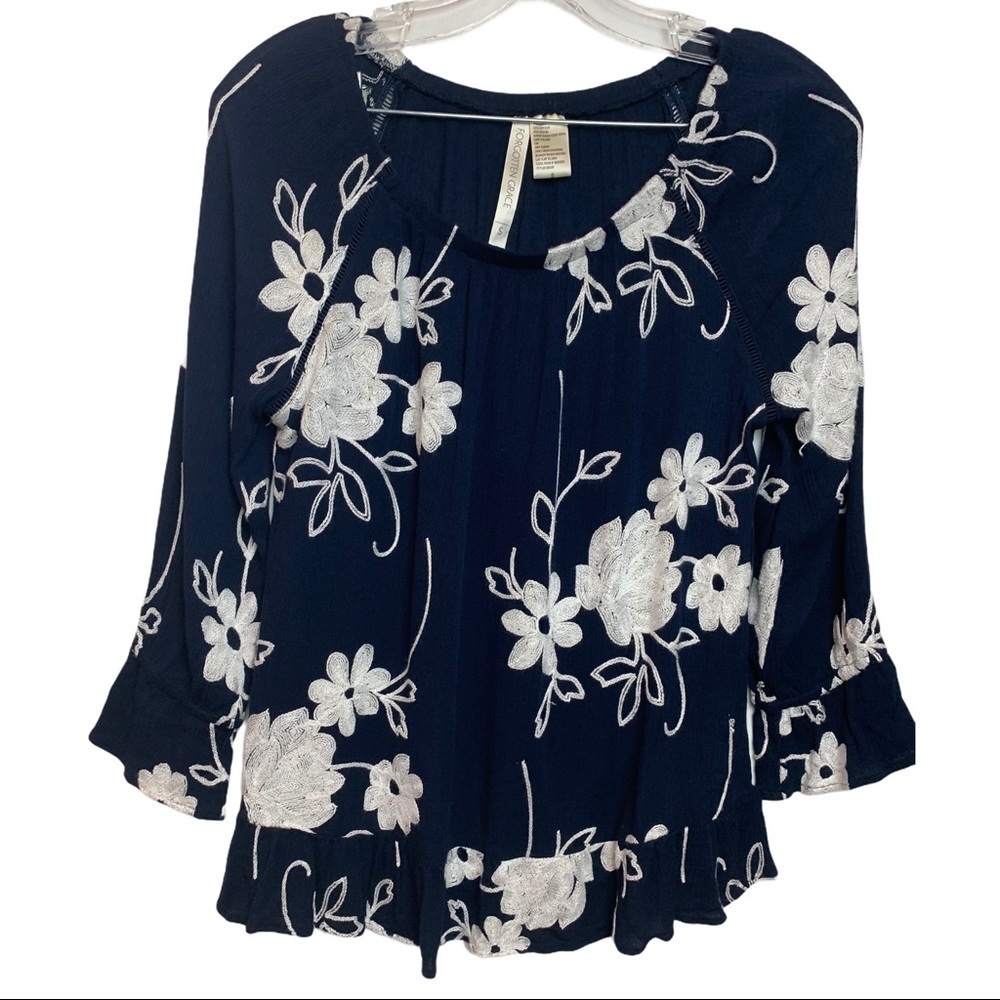 Forgotten Grace Floral  Embroidered Peplum Top Sm